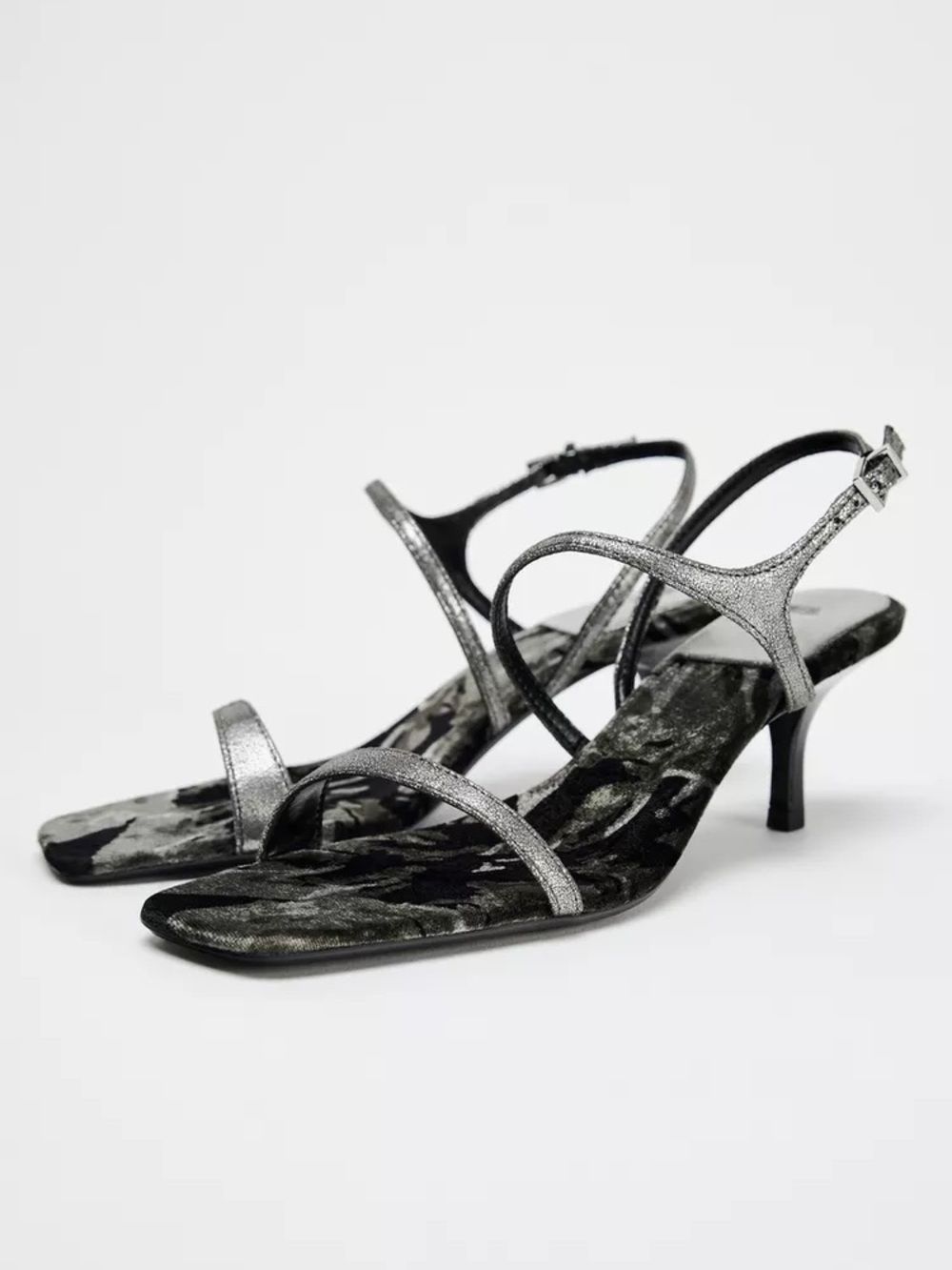 Zara Metallic Gray Strappy Floral Sandals - Picture 2 of 7
